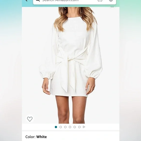 Amazon | Dresses | White Long Sleeve Tie Waist Dress From Amazon Size M |  Poshmark